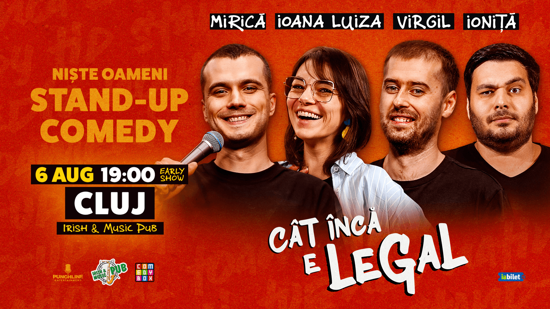 Afiș: Stand-up Comedy: Mirică, Ioana Luiza, Virgil Ciulin și Alex Ioniță – „Cât încă e legal”