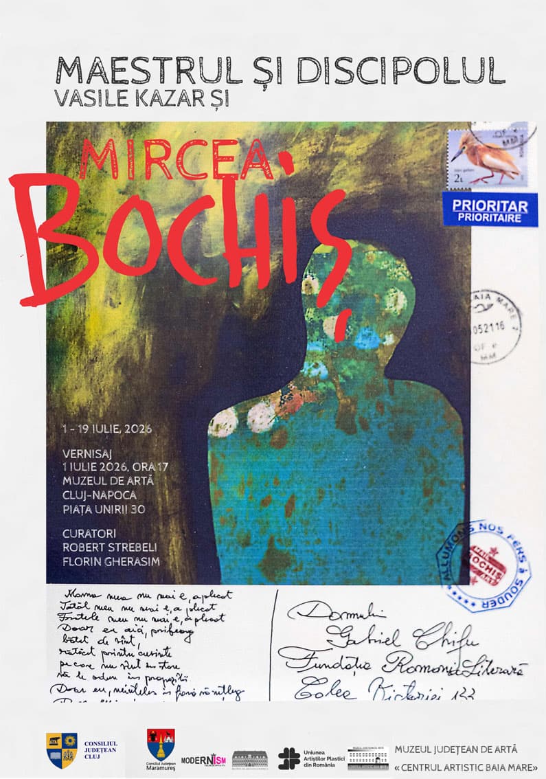 Afiș: Expoziția „Maestrul și discipolul” – Vasile Kazar și Mircea Bochiș