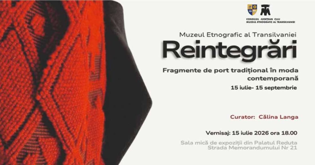 Afiș: Expoziția „Reintegrări. Fragmente de port tradițional în moda contemporană”